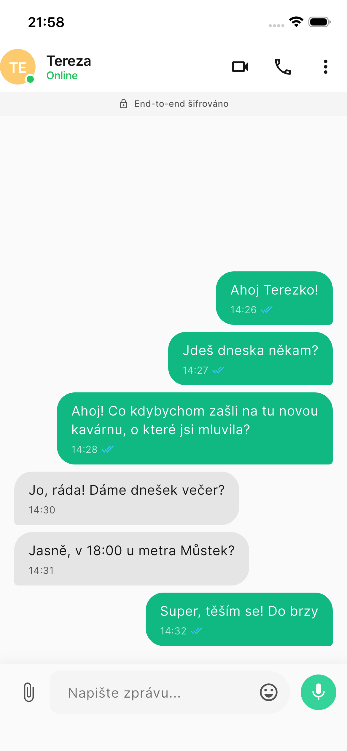 Sepot - Chat obrazovka