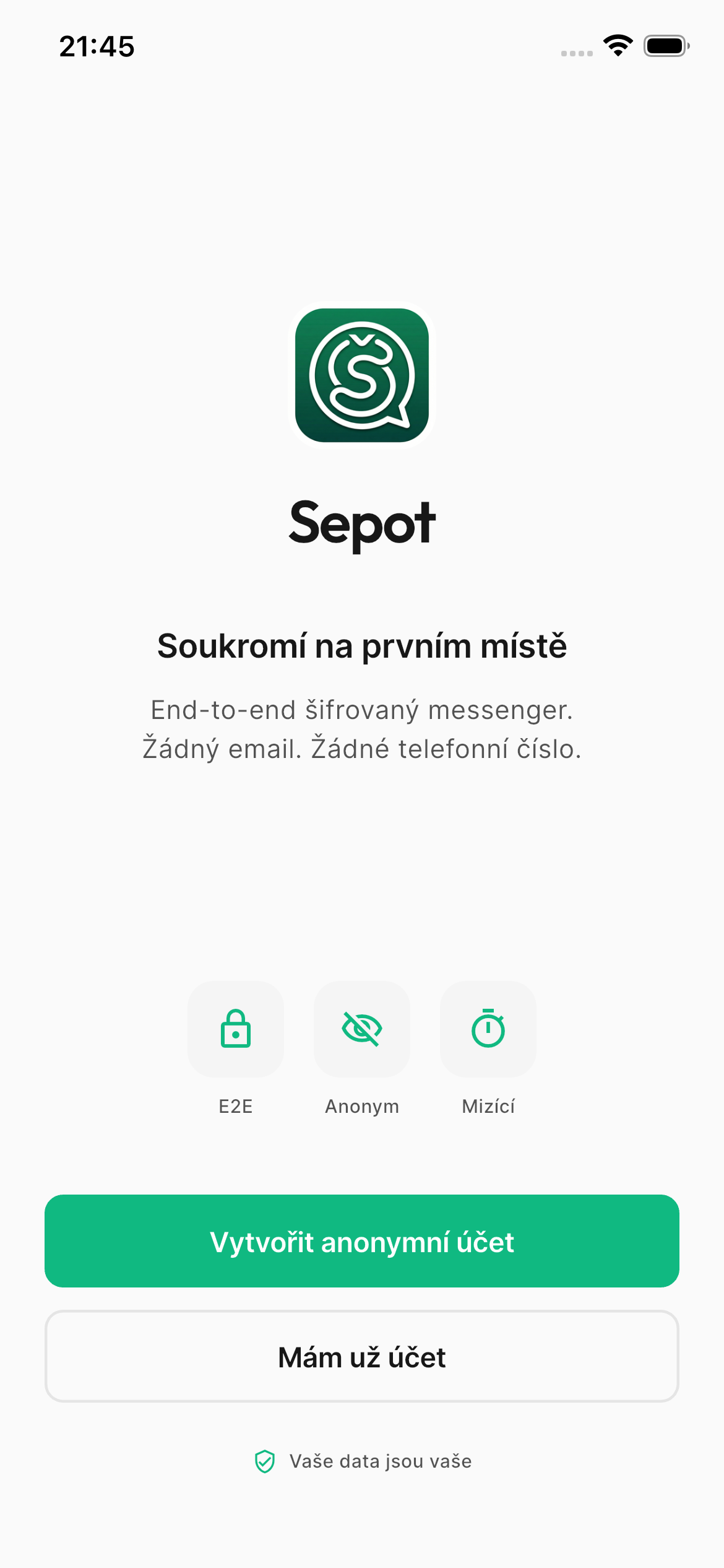 Sepot - Uvitaci obrazovka